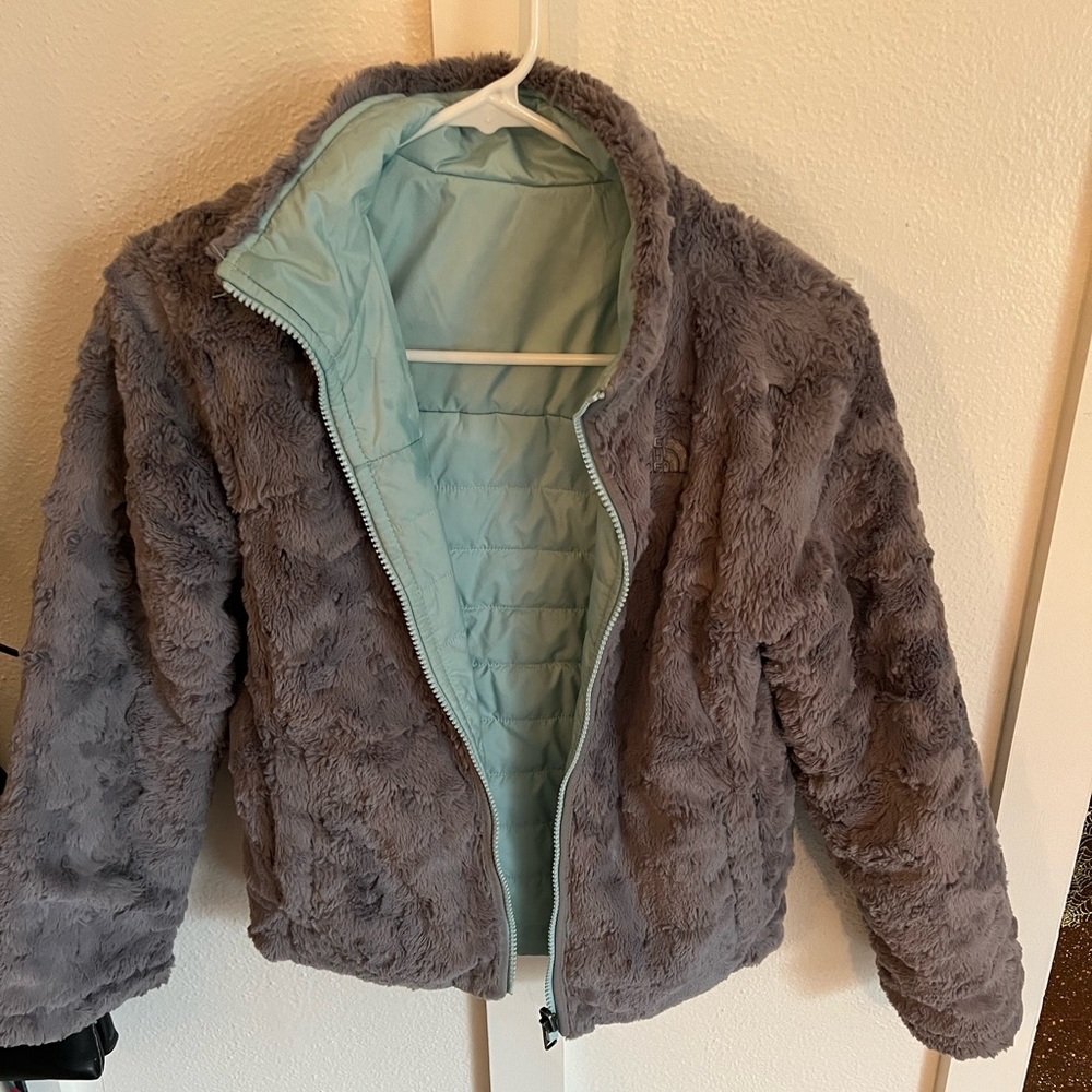 Girls reversible north face fur puffer coat